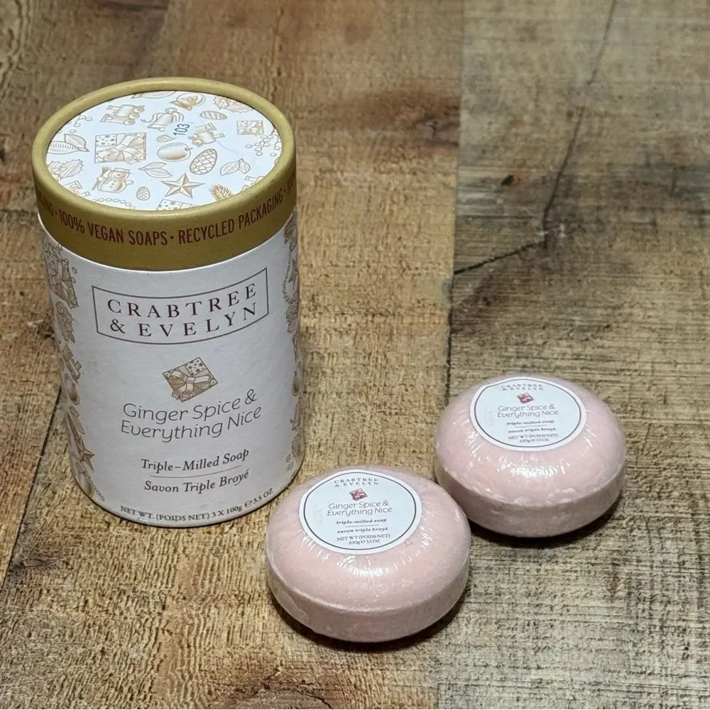 Crabtree & Evelyn Ginger Spice & Everything Nice Triple Milled 2 Bar Soap Round